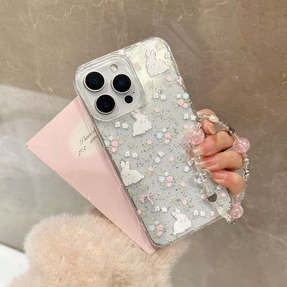 Rabbit Print Phone Case / Bead Phone Strap / Set