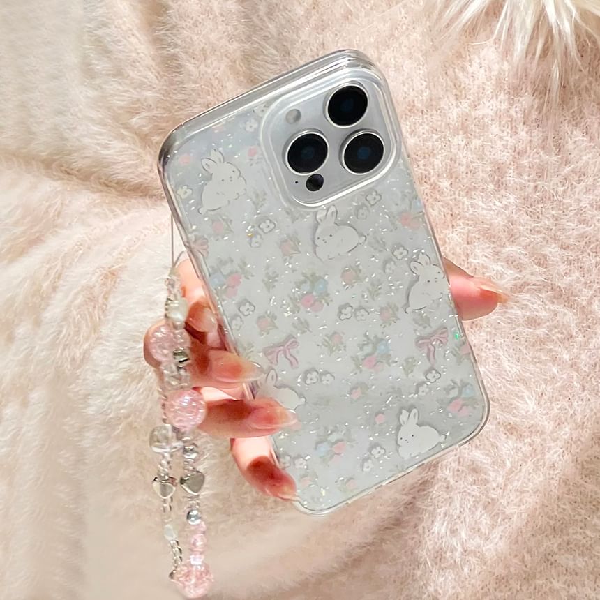 Rabbit Print Phone Case / Bead Phone Strap / Set