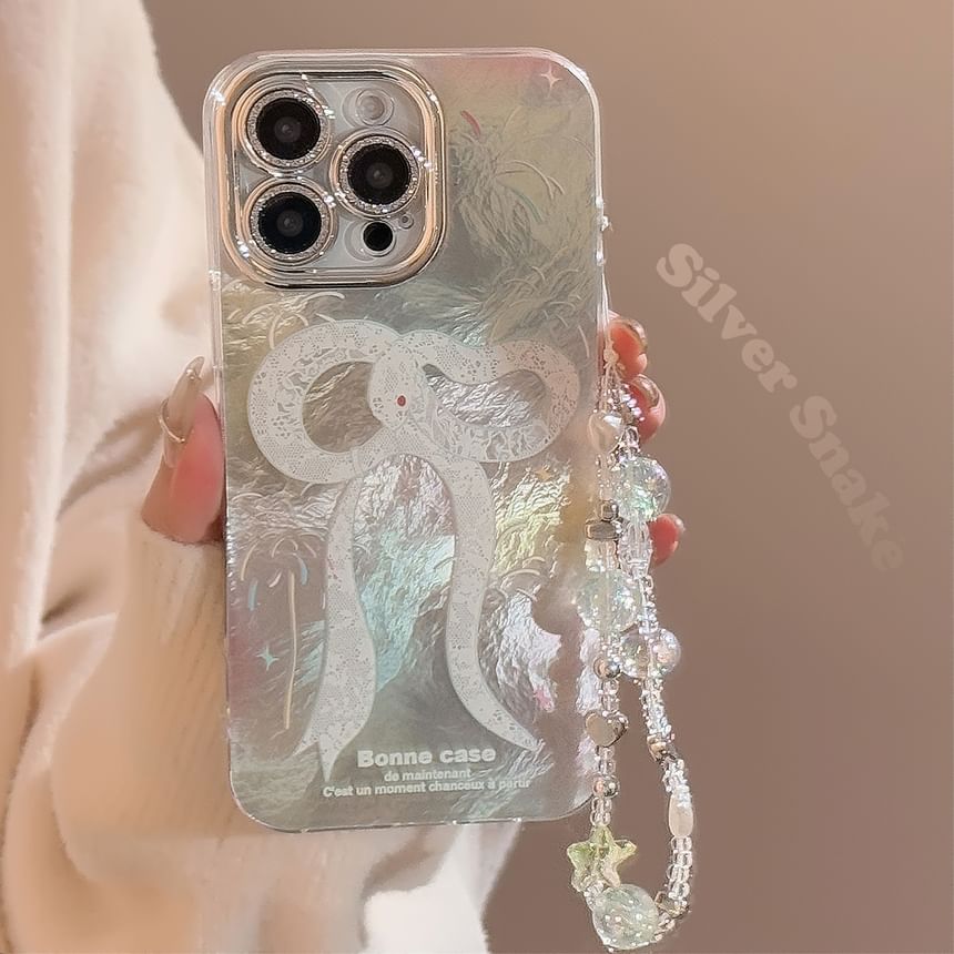 Snake Print Phone Case / Bead Phone Strap / Set