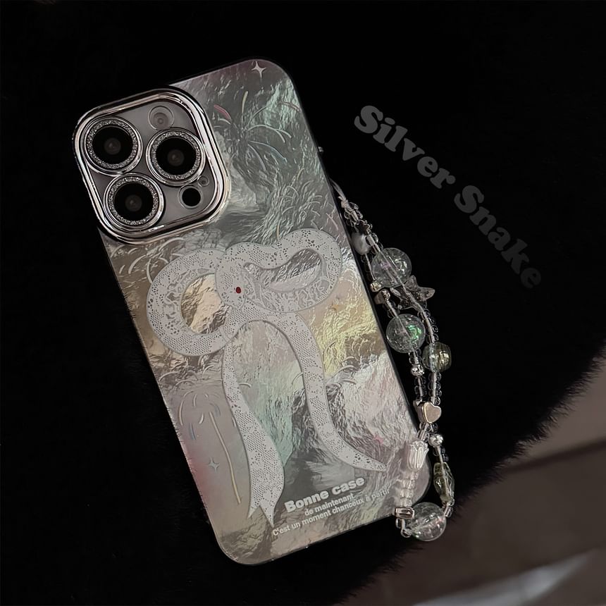 Snake Print Phone Case / Bead Phone Strap / Set