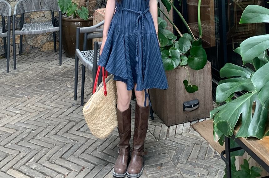 Spaghetti Strap Scoop Neck Striped Mini A-Line Dress
