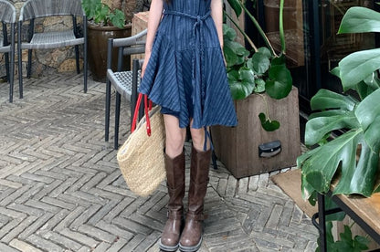 Spaghetti Strap Scoop Neck Striped Mini A-Line Dress