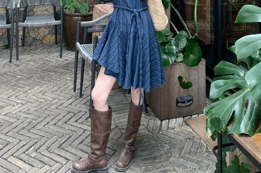 Spaghetti Strap Scoop Neck Striped Mini A-Line Dress