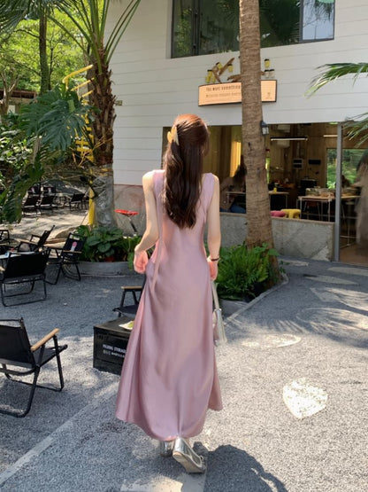 Scoop Neck Sleeveless Solid A-Line Maxi Dress
