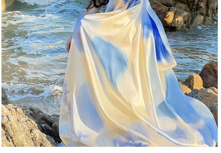 Spaghetti Strap V-Neck Gradient Maxi A-Line Dress