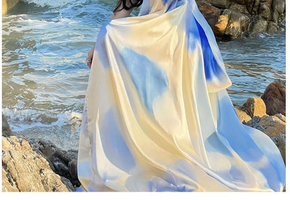 Spaghetti Strap V-Neck Gradient Maxi A-Line Dress