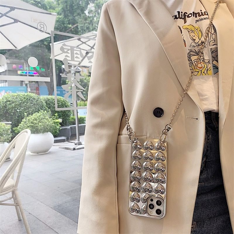 Heart Metallic Phone Case / Strap / Lanyard / Set