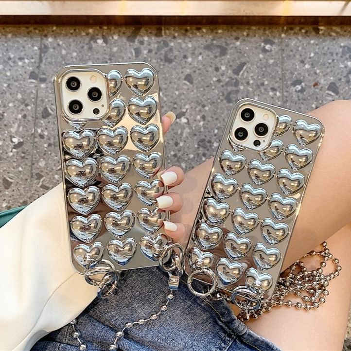 Heart Metallic Phone Case / Strap / Lanyard / Set