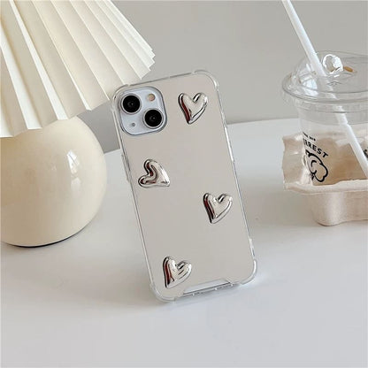 Mirrored Phone Case with Heart Adhesive Decoration / Heart Strap / Set