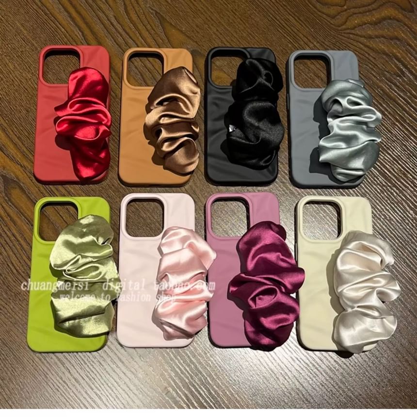 Plain Shirred Fabric Strap Phone Case
