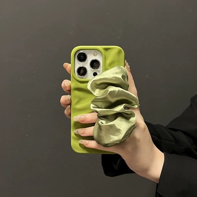 Plain Shirred Fabric Strap Phone Case