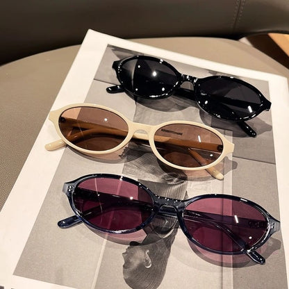 Oval Plastic Frame Sunglasses / Case / Pouch / Cleaning Cloth / Set