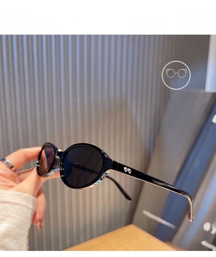 Oval Plastic Frame Sunglasses / Case / Pouch / Cleaning Cloth / Set