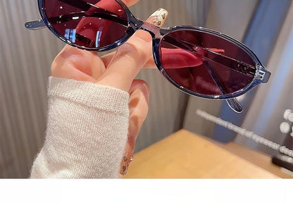 Oval Plastic Frame Sunglasses / Case / Pouch / Cleaning Cloth / Set