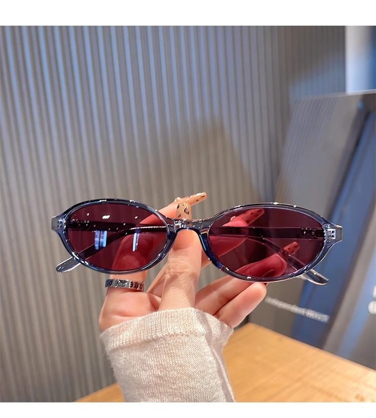 Oval Plastic Frame Sunglasses / Case / Pouch / Cleaning Cloth / Set