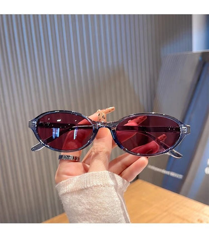 Oval Plastic Frame Sunglasses / Case / Pouch / Cleaning Cloth / Set