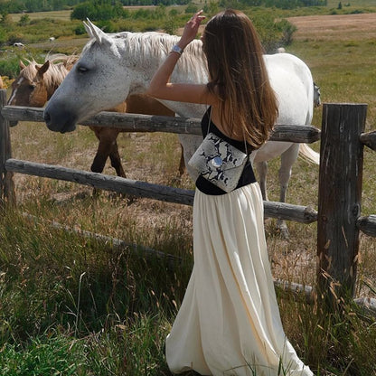 Two-Tone Panel Halter Sleeveless A-Line Maxi Dress
