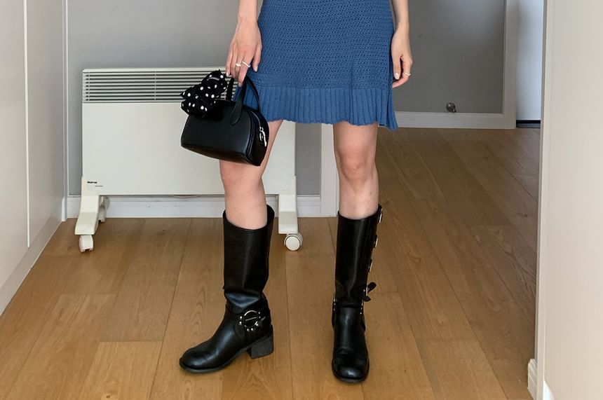 Spaghetti Strap Plain Pointelle Mini Sheath Knit Dress