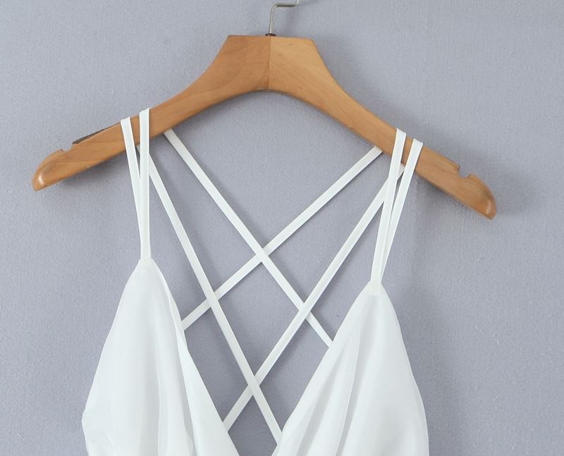 Spaghetti Strap V-Neck Plain Mini A-Line Dress