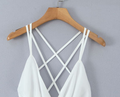 Spaghetti Strap V-Neck Plain Mini A-Line Dress