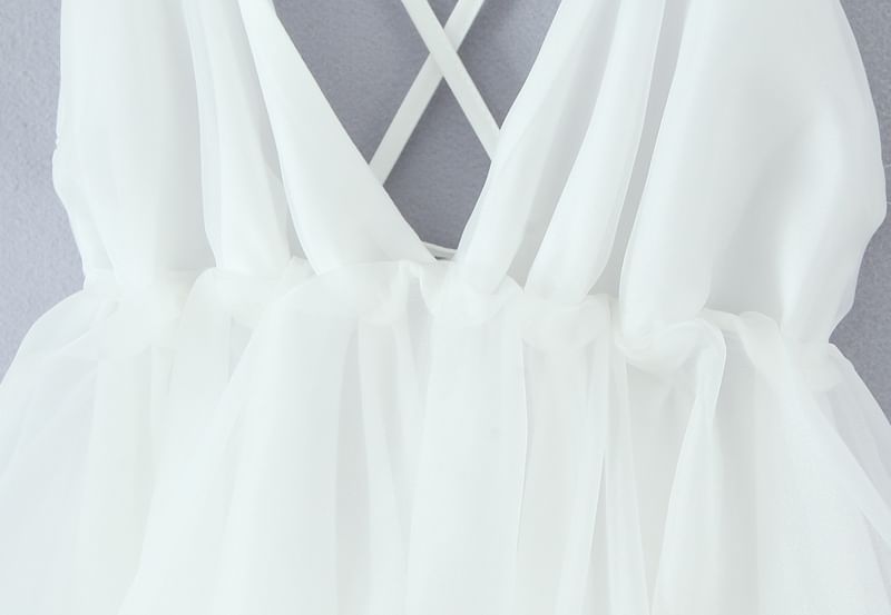 Spaghetti Strap V-Neck Plain Mini A-Line Dress