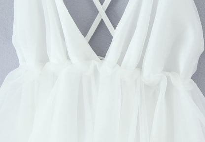 Spaghetti Strap V-Neck Plain Mini A-Line Dress