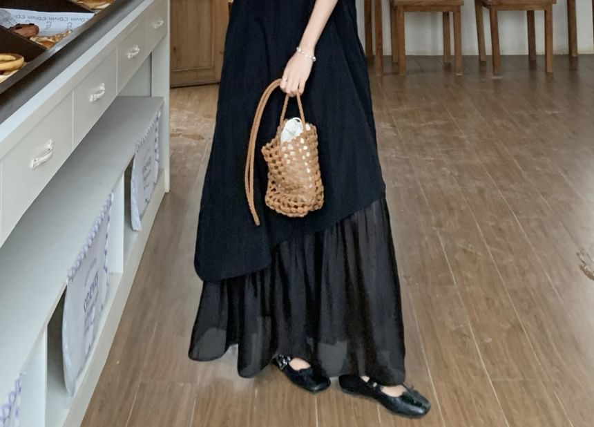 Square Neck Ruffle Hem Sleeveless A-Line Maxi Dress