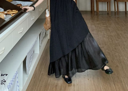 Square Neck Ruffle Hem Sleeveless A-Line Maxi Dress