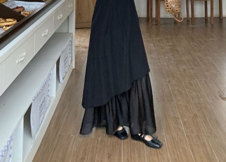 Square Neck Ruffle Hem Sleeveless A-Line Maxi Dress