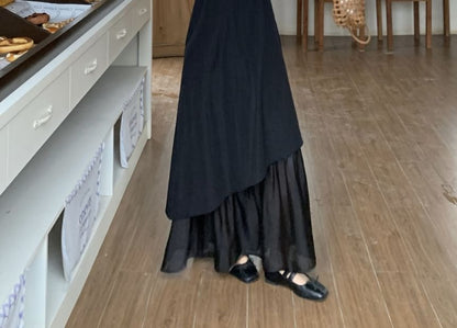Square Neck Ruffle Hem Sleeveless A-Line Maxi Dress