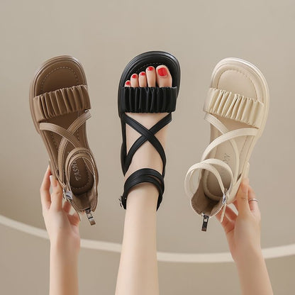Platform Chunky Heel Shirred Sandals