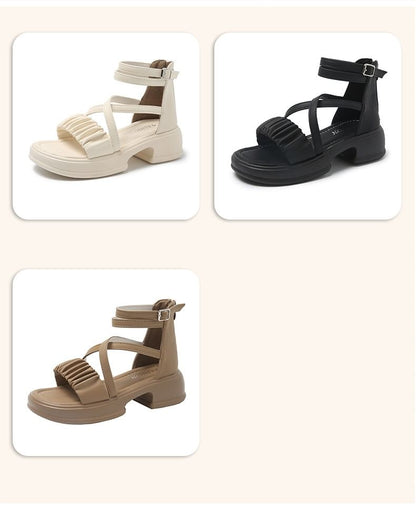 Platform Chunky Heel Shirred Sandals