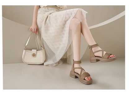 Platform Chunky Heel Shirred Sandals