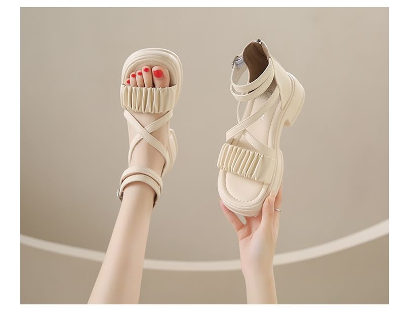 Platform Chunky Heel Shirred Sandals