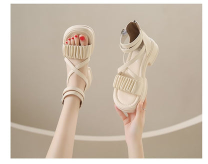Platform Chunky Heel Shirred Sandals