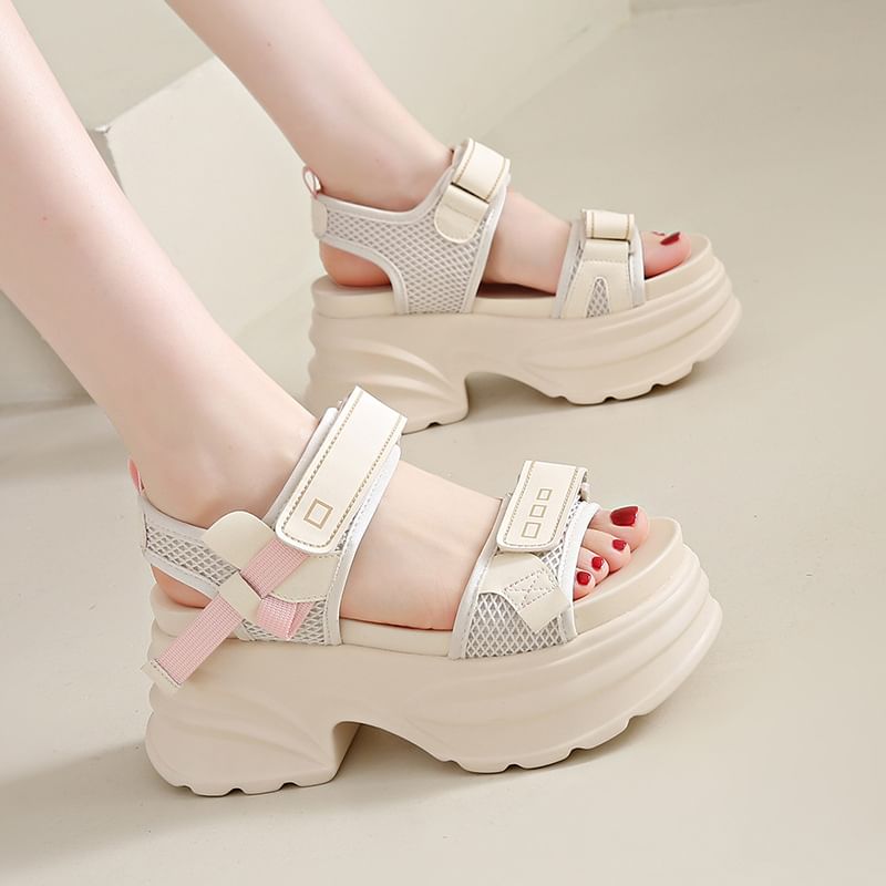 Platform Chunky Heel Hook & Loop Sandals
