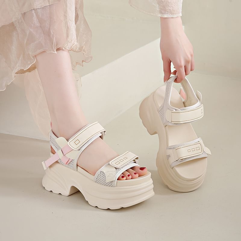 Platform Chunky Heel Hook & Loop Sandals