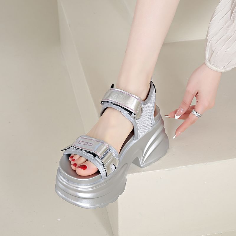 Platform Chunky Heel Hook & Loop Sandals
