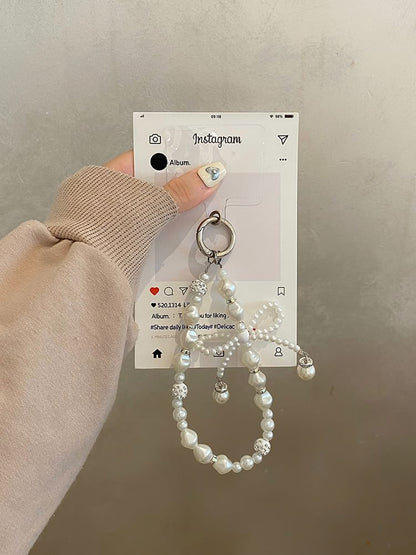 Lace Print Phone Case / Faux Pearl Strap / Set