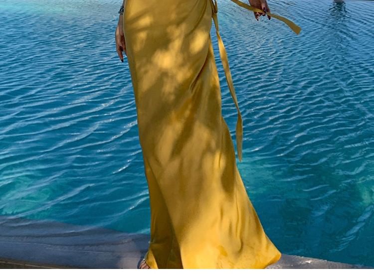 One-Shoulder A-Line Maxi Dress, Open Back Sleeveless