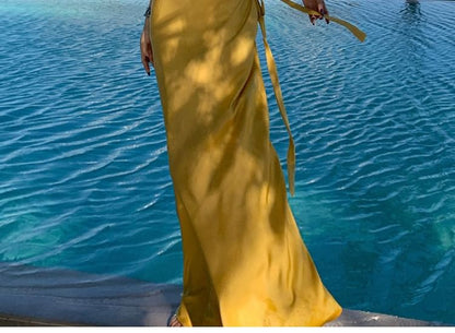 One-Shoulder A-Line Maxi Dress, Open Back Sleeveless