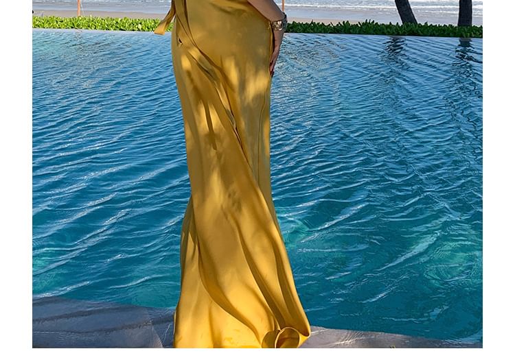 One-Shoulder A-Line Maxi Dress, Open Back Sleeveless