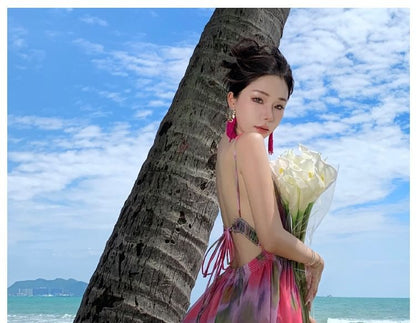 Tie-Dye Open Back Spaghetti Strap A-Line Maxi Sundress