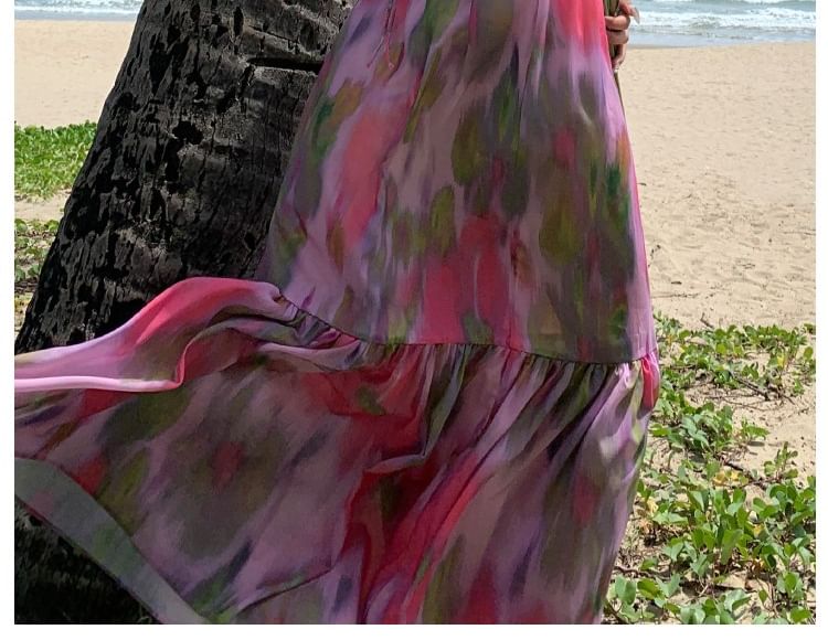 Tie-Dye Open Back Spaghetti Strap A-Line Maxi Sundress