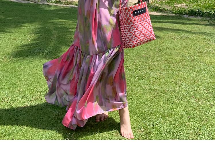 Tie-Dye Open Back Spaghetti Strap A-Line Maxi Sundress
