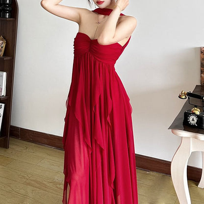 Asymmetric Open-Back Maxi Dress, Sleeveless