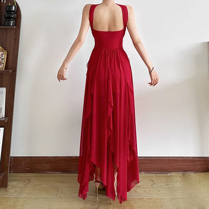 Asymmetric Open-Back Maxi Dress, Sleeveless