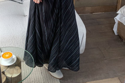 Spaghetti Strap V-Neck Striped Maxi A-Line Dress