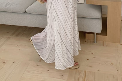Spaghetti Strap V-Neck Striped Maxi A-Line Dress