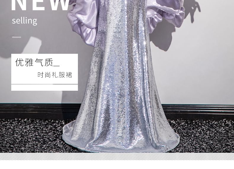 Glitter Trim Gown Strapless Evening Mermaid Lace